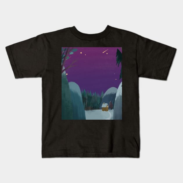 Starry night in the forest Kids T-Shirt by SkyisBright